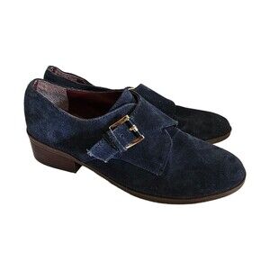 TOMMY HILFIGER Shoes blue Suede‎ Bettina Buckle Loafers Heels Leather 8.5